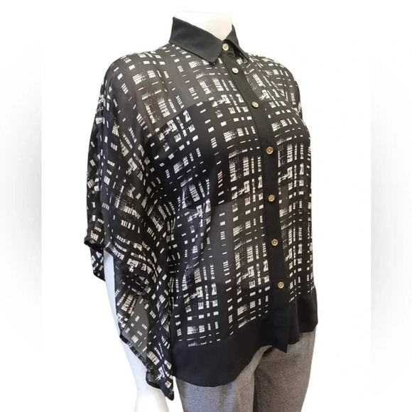 Michael Kors Black & White Short Sleeve Sheer Blouse Size XS - Picture 4 of 10
